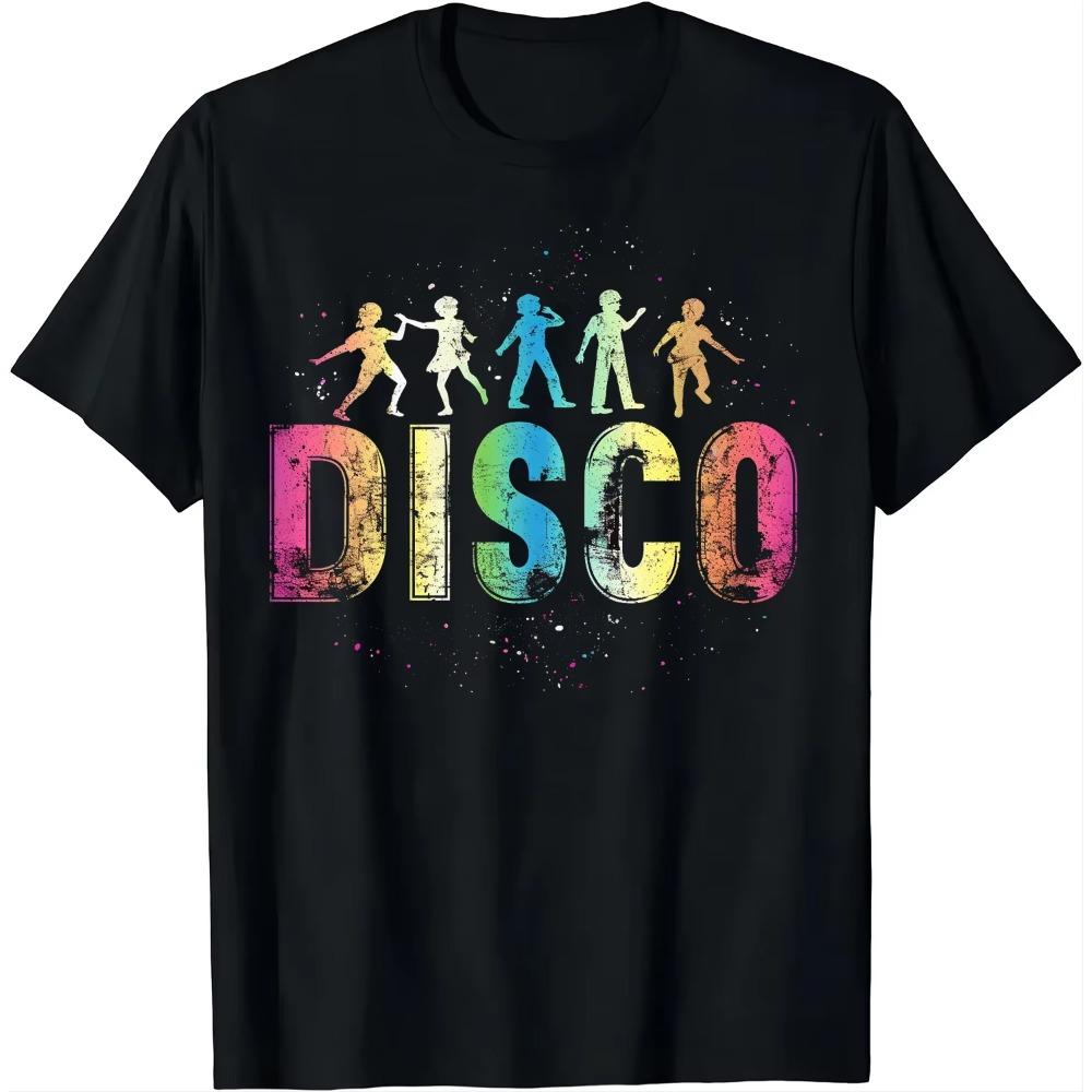 

Retro Disco Vibes Colorful Nightlife Vintage T-Shirt Short Sleeve Shirts Y2k Men Clothing Harajuku Streetwear Graphic T Shirts XXXXXL чорний
