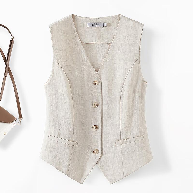 Women s V-Neck Linen Blend Short Vest S