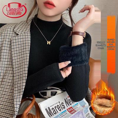 Women's Fleece Lined Semi-High Collar Knit Base Layer Top