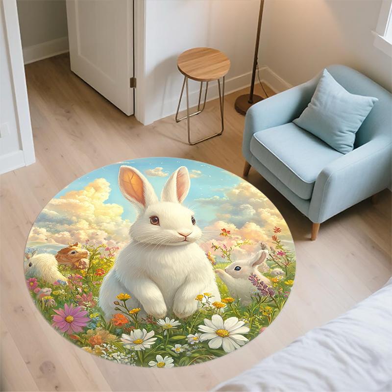 Cartoon Rabbit pattern round rug,Carpet Rug for Living Room Bedroom Sofa Playroom Decor,Non-slip Floor Mat,Holiday Gifts and Birthday Gifts