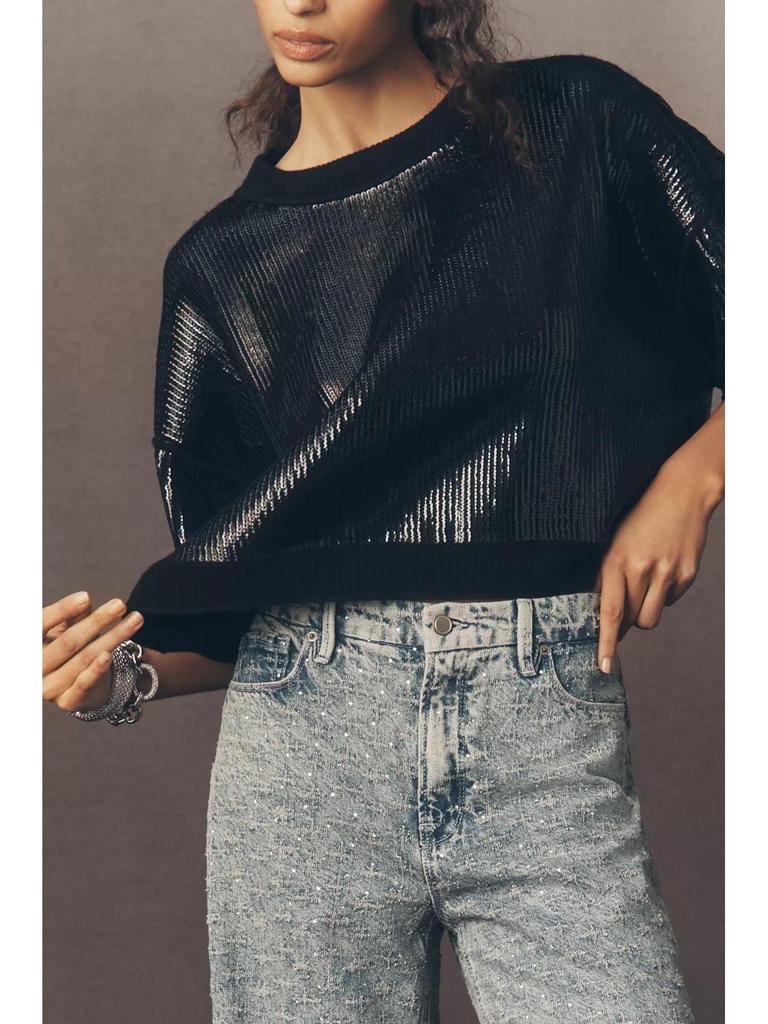 Summer 2026 Women's Solid Color Sequin Short Sleeve T-Shirt
