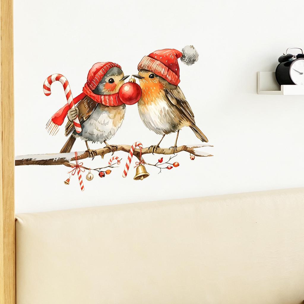 Sticker Christmas Bird Branch Wall Decor - No Residue - Non-Toxic - Suitable for Bedroom and Living Room Wall Decoration