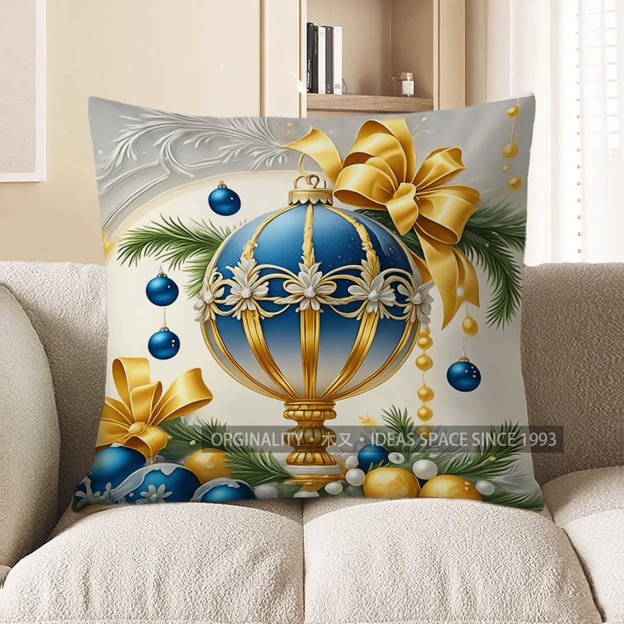 

Home Decor Golden Bow & Snowflake Decorative Pillow Cover Pattern Cushion Cover Suitable for Sofa Bedroom Car Pillow Cover 40x40cm