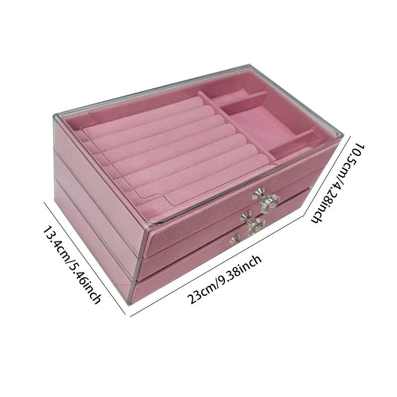 2025 Acrylic Velvet Jewelry Organizer with 3 Drawers for Earrings Necklaces Bracelets Storage- Stackable Display Case Box Holder