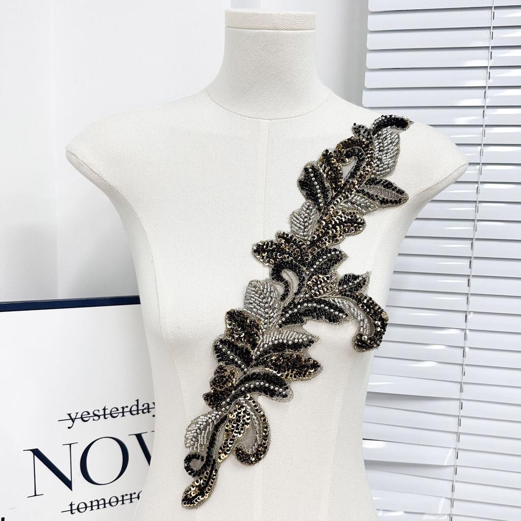 Computer Bead Embroidery Nail Bead Collar Lace Clothing Performance Clothes Front Collar Corsage Applique Embroidery Cloth Sticker Decorative