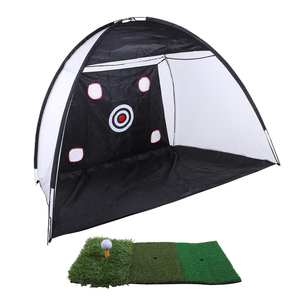 Swing Net with Practice Mat Polyester Hitting Aid Net with Balls for Backyard Indoor Outdoor Driving Chipping Training