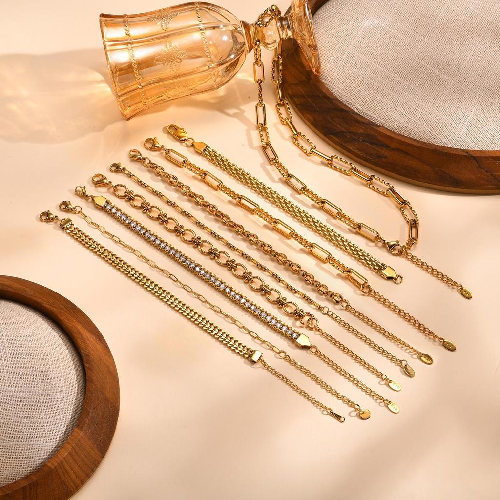 Women Stainless Steel Chain Bracelet, Gold Plated Twist Paperclip Adjustable Link Bracelet,Chunky Stackable Layered Jewelry