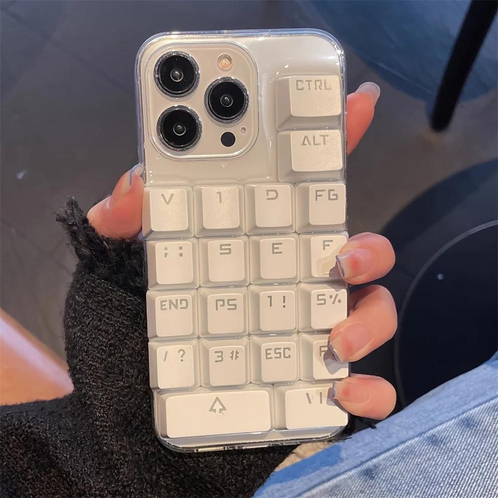 Funny Creative 3D Keyboard Clear Phone Case For iPhone 16 15 13 12 11 Pro Max 7 8 Plus X XS XR INS Cute Boy Girl Gift Soft Cover