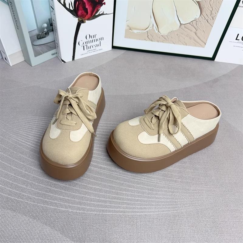 Small inner height increase 8 red half slippers women's thick-soled one-pedal lazy shoes without heels