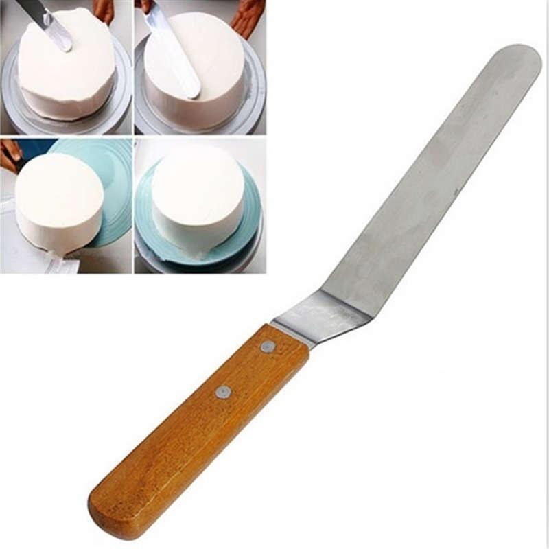 L Shape Curved Cake Icing Spatula Wooden Handle Stainless Steel Cake Cream Scraper LS