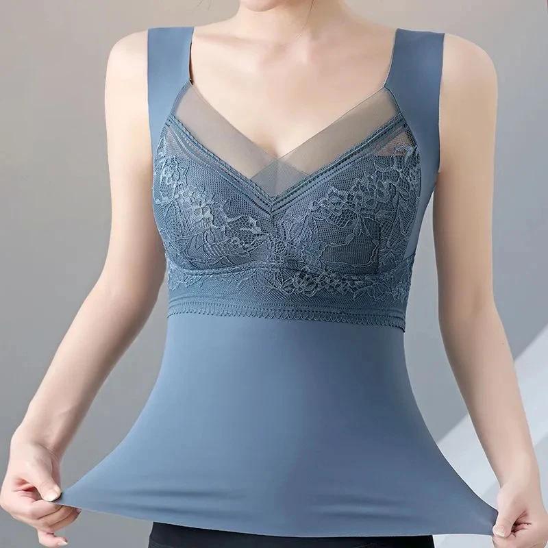 Woman Thermal Underwear Thermo Lingerie Winter Soft Warm Top Wear Thermo Vest Undershirt Intimate Lace with Bra Padded