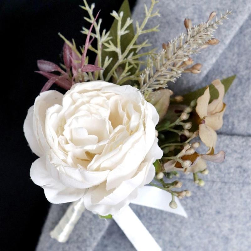 Romantics Champagne Wrist Corsage and Boutonniere Artificial Flower Set for Wedding Ceremonies Bridal Shower Flower