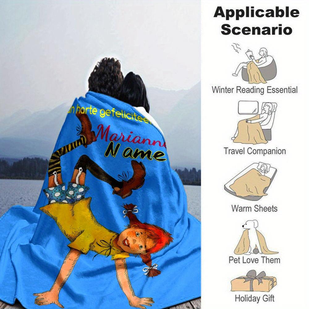 Pippi Longstocking Cartoon Girl Blanket With Customizable Name Soft And Comfortable Shawl Blanket For All Seasons Suitable For Home Travel Camping
