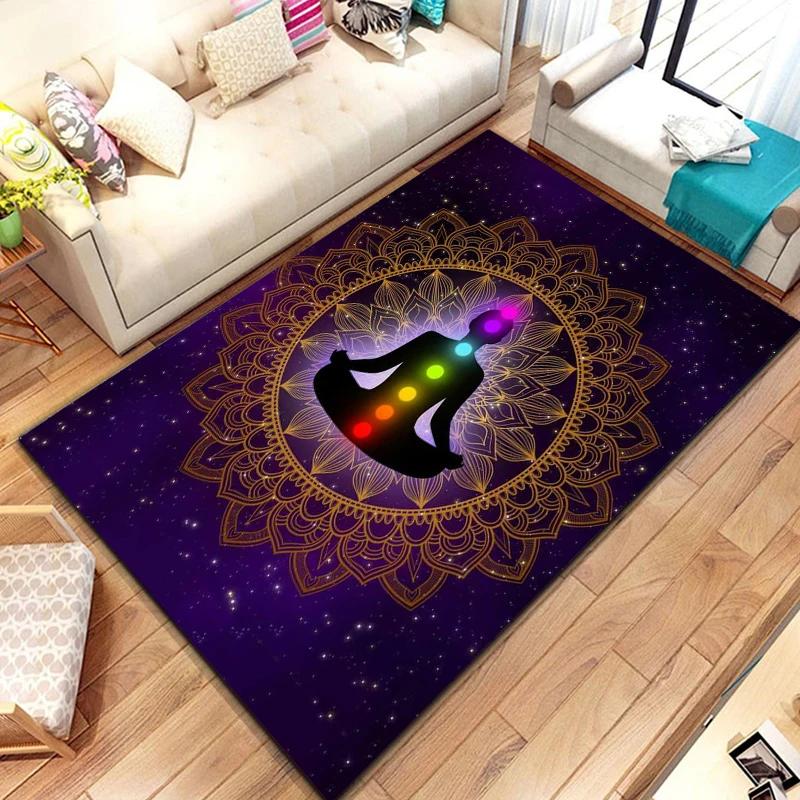 New To Rainbow 7 Chakra Mandala Bohemia Area Rug,Carpet for Living Room Bedroom Sofa Doormat Decor,Yoga Soft Non-slip Floor Mat
