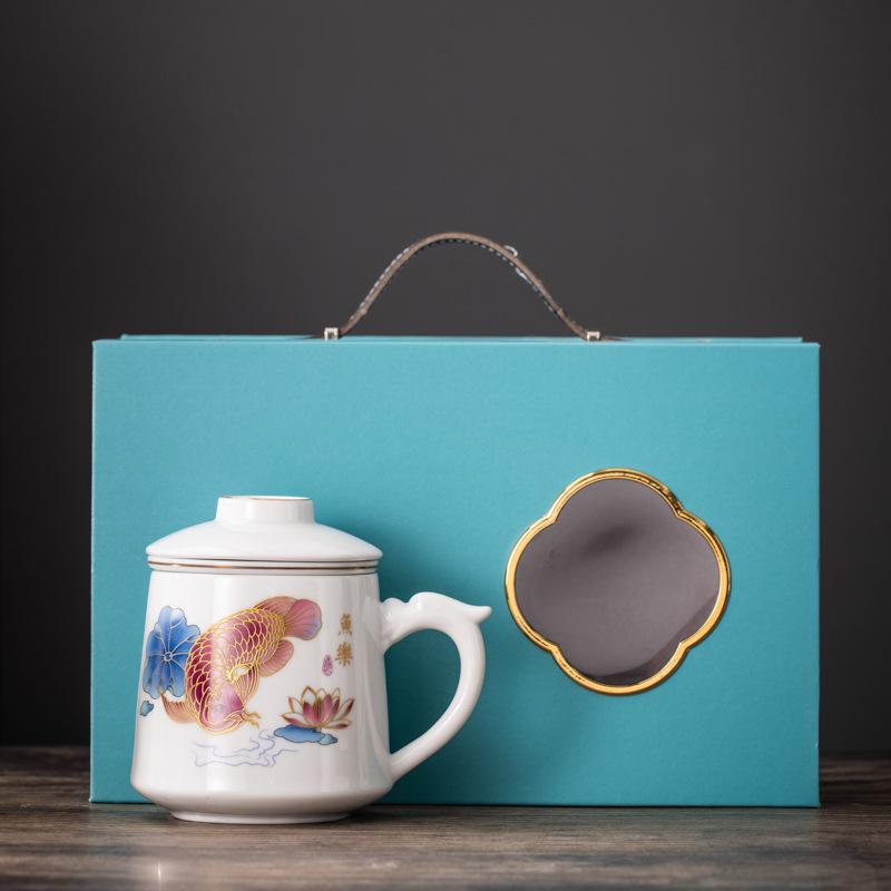 Guochao Office Cup Business Banking Company Festival Activities Gift Set Creative Design Ceramic Water Cup Souvenir