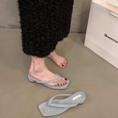 Coarse Heel Silver Flip-flop Shoes Women's Shoes Wear 2024 New Summer French Small Sandals Toe Sandals