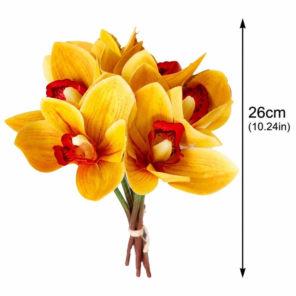 6 Stems Artificial Orchid Flowers Iron Wire Stem Silk Orchid Decorations Event Decoration