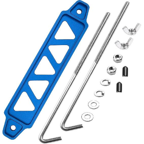 Battery Hold Down Sets,With Billet Aluminum Battery Tie Down Bracket and 18-8(304) Stainless Steel J bolts (Red, 10 inch bolts) 10 inch bolts