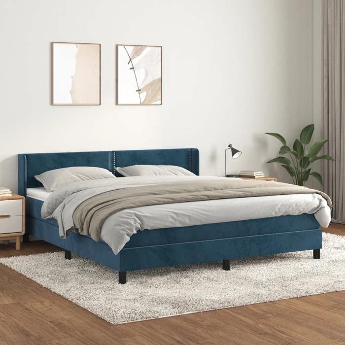 3130911 vidaXL Divan Bed and Mattress Dark Blue 160x200cm Velvet