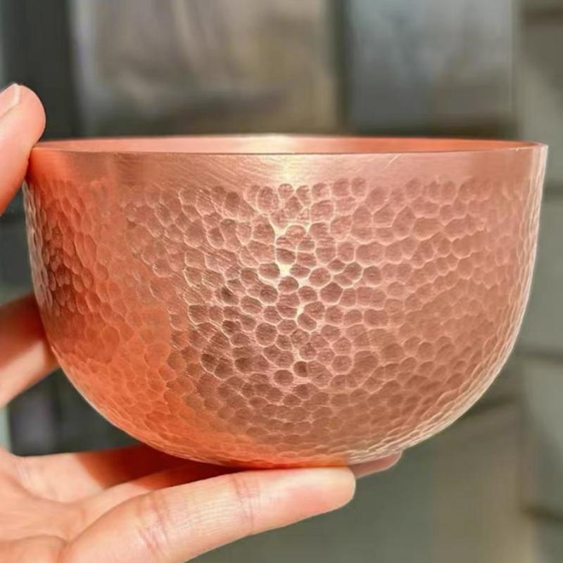 Handcrafted Vintage Red Copper Bowl,Engraving Hammer Texture Home Breakfast Cheese Tableware,10 cm Snack Bowl Table Decoration