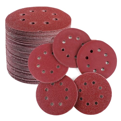 Set of 40 125mm Sanding Discs, 8 Holes (5 of each size: #40, #60, #80, #100, #120, #150, #180, #240). Velcro Sanding Discs with Dust Collection Holes