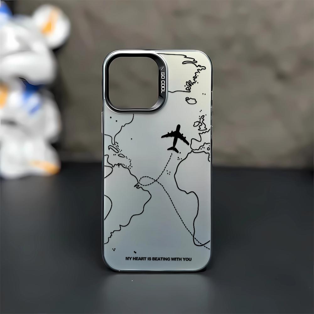 

Creative Compass Aircraft Routes Phone Case for iPhone 11 12 13 14 15 Plus 16 Pro Max Laser Shockproof Back Cover Fundas For iPhone 16 ProMax