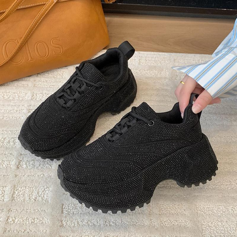 Fashion Crystal Women Sport Shoes Casual Flats Sneakers Luxury 2025 Fashion New Winter Walking Hiking Shoes Running Lace Up Zapatillas