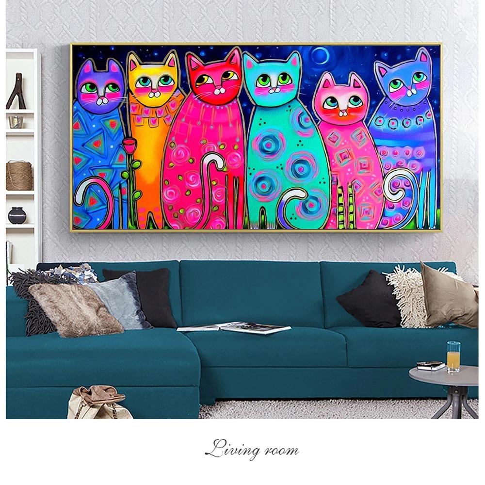 Modern Cats Wall Art Canvas Prints Colouful Animals Canvas Paintings On The Wall Graffiti Pop Art Canvas Pictures For Kids Room
