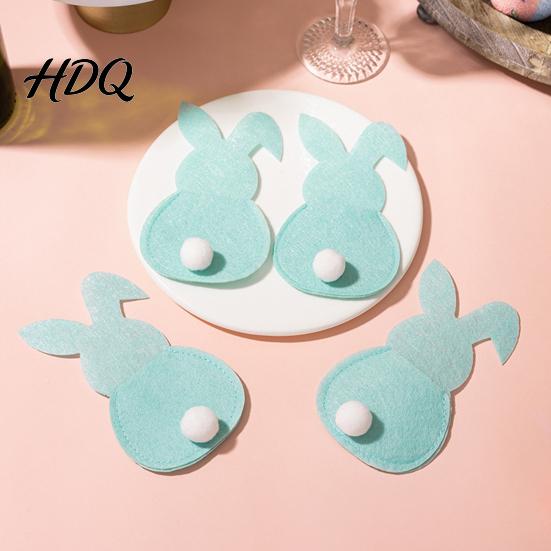 Spring Party Dining Accessory 4 Pcs Easter Bunny Cutlery Holders Felt Tableware Pouch Bags Cute Rabbit Utensil Table Ritual Decor Sleeve Fork Spoon