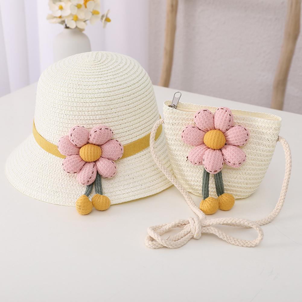 Girls Summer Straw Hat Bag Children Breathable Sunscreen Hat Straw Coin Purse For Outdoor