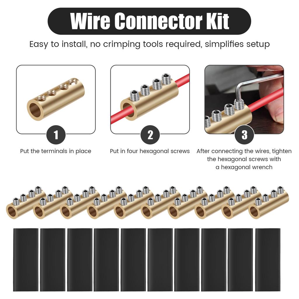 10pcs Circuit Wiring Terminal Nut Kit with 10 Heating Heads Copper Wire Connector Nut Kit Automotive Splicing Wiring Connector
