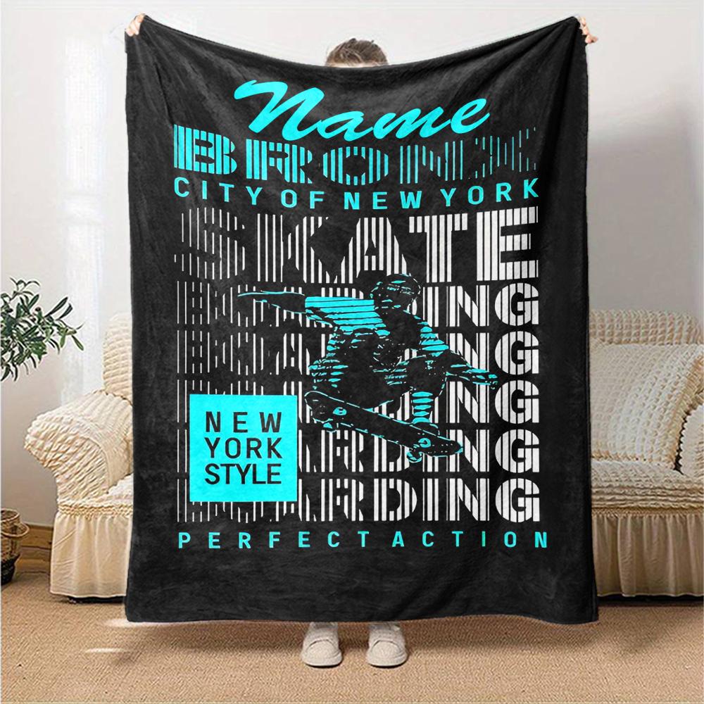 Custom Name skateboard Theme Printed Blanket - Perfect for Couch, Bed, Travel & Outdoor Use | Machine Washable, Cozy & Durable.