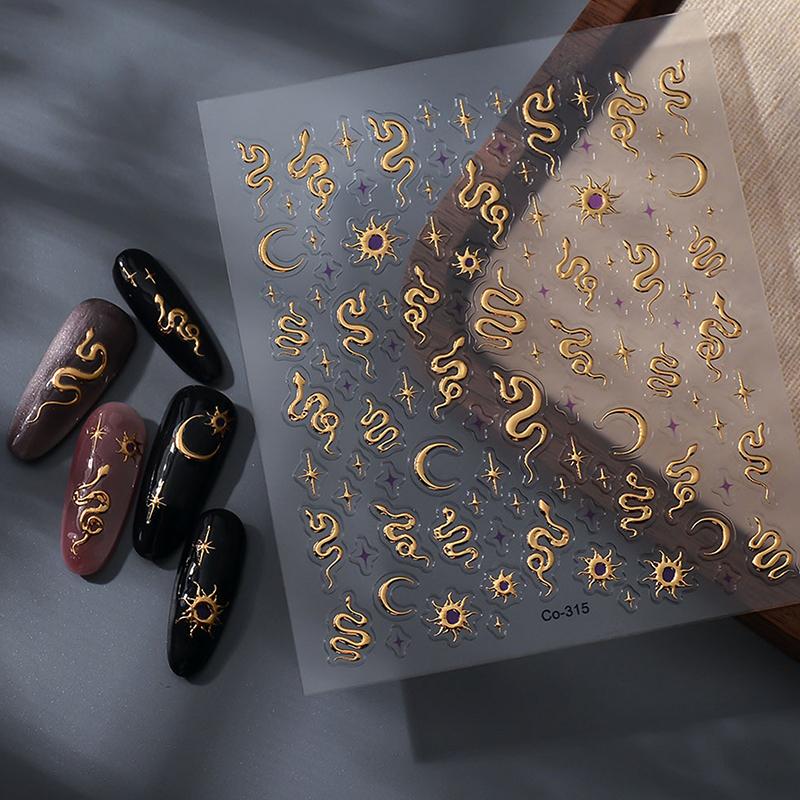 Zodiac Snake Year Nail Art Sticker Nail Decal Self-Adhesive Nail Stickers Punk Snake Nail Art Decorations Manicure Decals