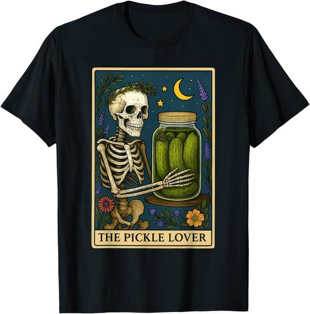 The Pickle Lover Tarot Card Skeleton Graphic T-Shirt S