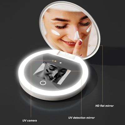 Travel Makeup Mirror UV Mirror Sunscreen Testing Camera with Light 2X Magnification Travel Makeup 3.5in  Size L UV Mirror