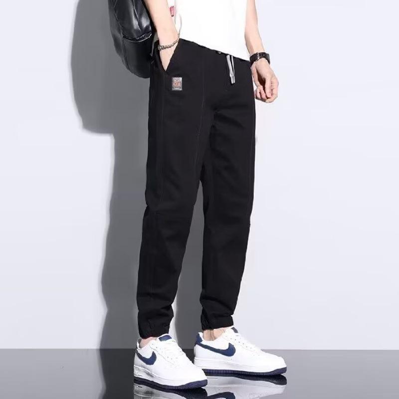 Мужские модные американские ретро гаремные брюки из ледяного шелка - Универсальные, эластичный шнурок, спортивный стиль M чёрный