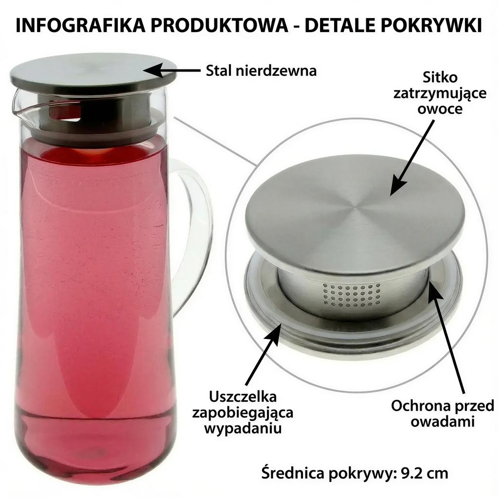 1.3L Glass Jug With Lid For Serving Tea, Water, Juice, Mulled Wine