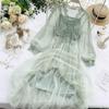 Spring Autumn  New Long Dresses Chic Sweet Temperament Women's  Net Yarn Dress