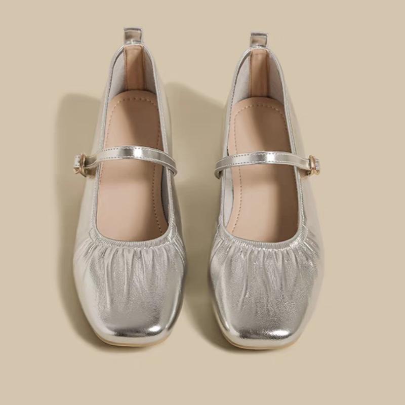 

Fashion Pleated Shallow Heeled Shoes Designer Classical Loafers Shoes 2025 Autumn Fad Woman Pumps New Brand Dress Zapatillas De Mujer 40 серебряный