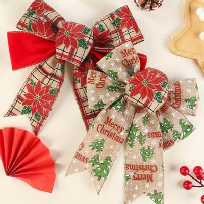 2pcs Decoration Bow Christmas Tree Pattern Print Party Decorative
