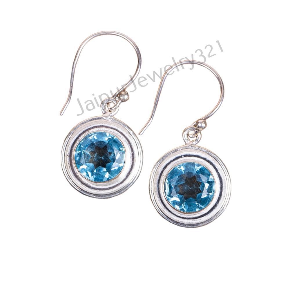 

Натуральный камень Небесно-голубой Топаз 925 Проба Стерлинговое серебро Ювелирные изделия Ручной работы Серьги 1,40 EE-4-8