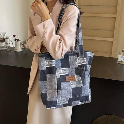 Design Sacola Tote de Lona Feminina Classe Grande Capacidade Bolsa de Trabalho Mochila de Ombro