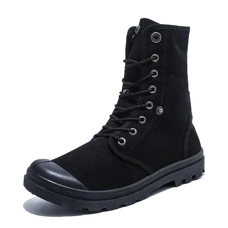 Men High Top Boots Classic Cowboy Canvas Boots Breathable Canvas Casual Shoes Lace Up Ankle Boots for Men High Top Sneaker Botas