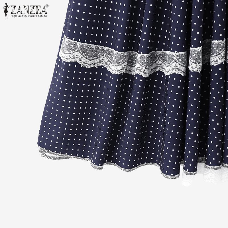 ZANZEA Damen Sommer Elastischer Bund Locker Lässig Spitze Einsatz Polka Dot Röcke