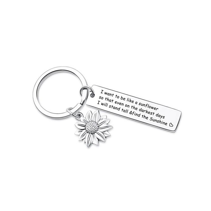 Stainless Steel Charming Keychain With Sunflower Theme Ideal For Special Gifts For Loved Ones