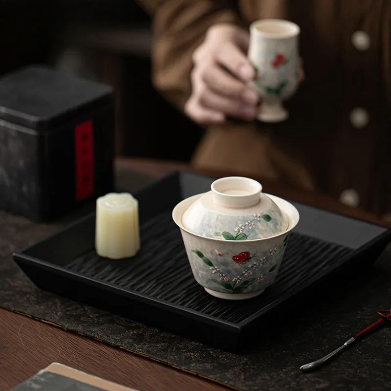 150ml Hand Drawn Orchid Butterfly Gaiwan Aesthetic Tea Tureen Tea Bowl With Lid Kit Maker Cover Bowl  Ceremony Collection