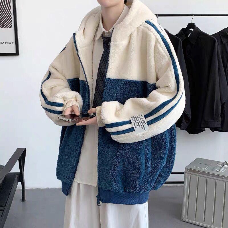 Men's Trendy Lambswool Coat with Velvet Lining - Winter Stand Collar Jacket for Couples