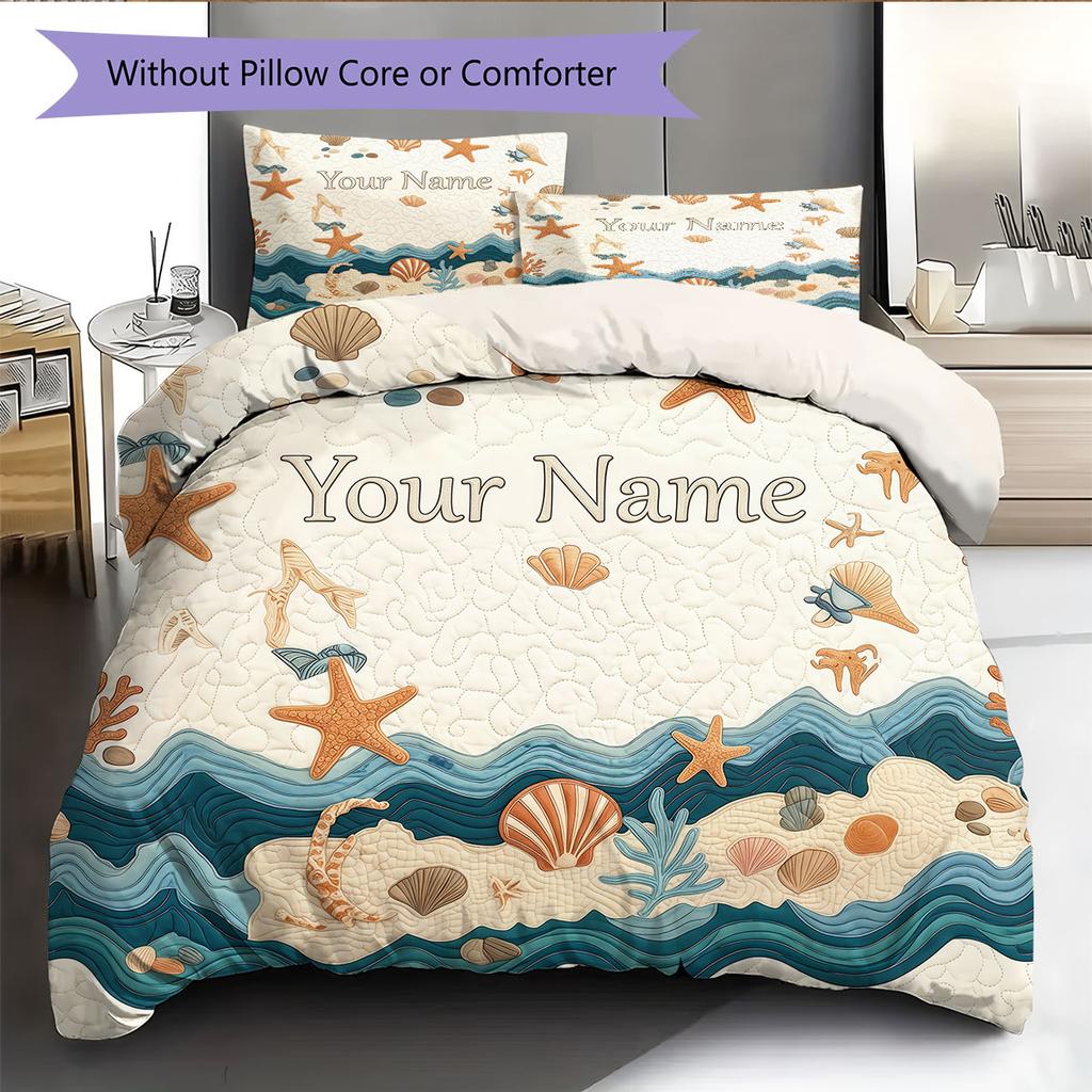 Custom Name,Nautical Ocean Pattern Bedding Home Decoration Birthday Gift ( 1 Duvet Cover + 2 Pillowcase, Without Core),fan Merchandise.