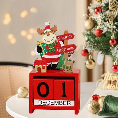 Christmas Calendar with Number Blocks Ornament Xmas Desk Decoration for Home Bedroom