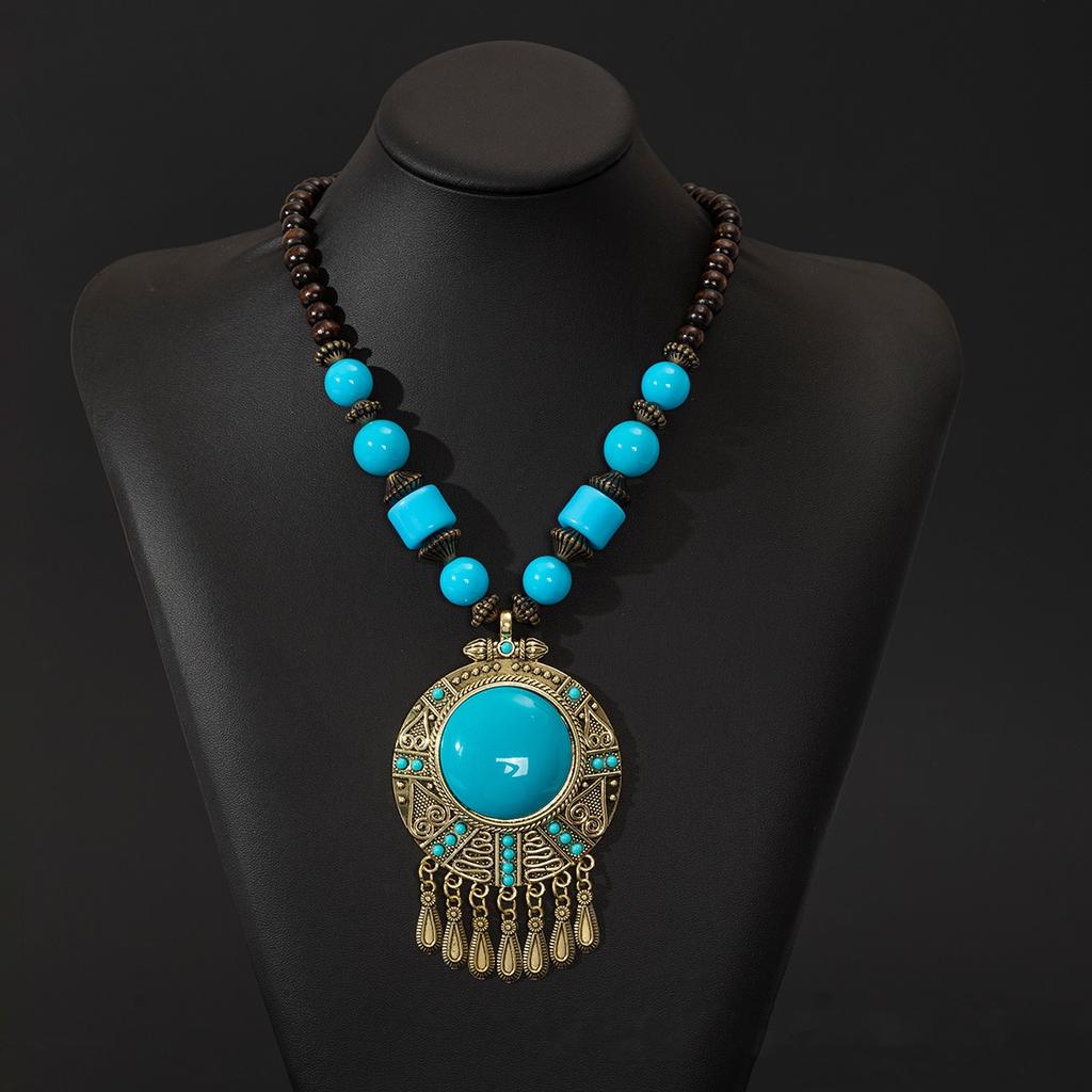 Collier à pampilles en pierre en forme de goutte d'eau ethnique bohème vintage pour femmes, chaîne gitane, accessoires de bijoux